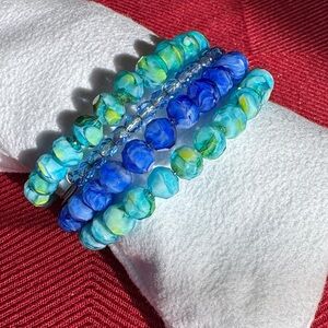 Blue and Green Beaded Bracelet Set